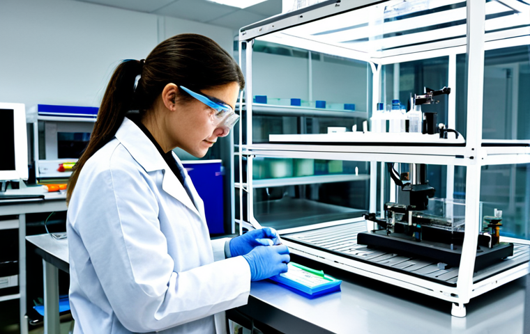 Bioprinting Lab**

A brightly lit laboratory scene. A female scientist wearing a lab coat and safety glasses is carefully monitoring a 3D bioprinting process. A complex scaffold structure, partially formed with bio-ink, is visible within the printer. In the background, various lab equipment and research posters can be seen. Fully clothed, appropriate attire, safe for work, professional setting, perfect anatomy (of the scientist), natural proportions, high quality, detailed, family-friendly.

**