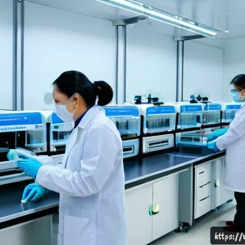 Home 17 바이오프린팅의 법적 규제와 그 대응 방안 - A modern Vietnamese biotechnology laboratory focused on BioPrinting, showing scientists in white lab...